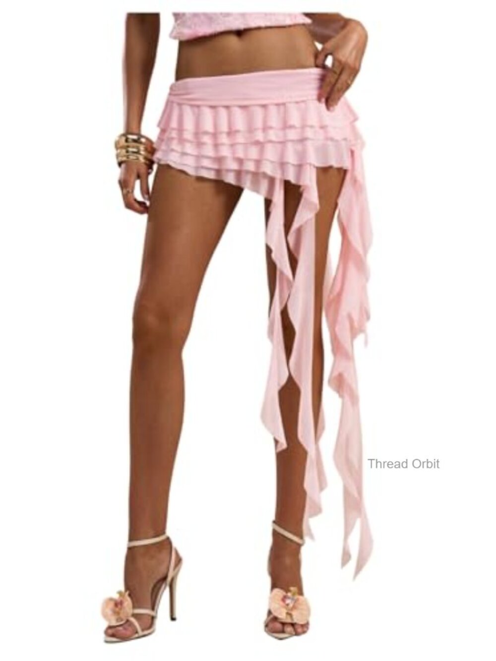 Y2K Mesh Ruffle Layered Mini Skirt Asymmetrical Flowy Party Club